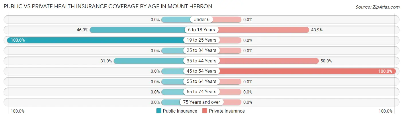 Public vs Private Health Insurance Coverage by Age in Mount Hebron