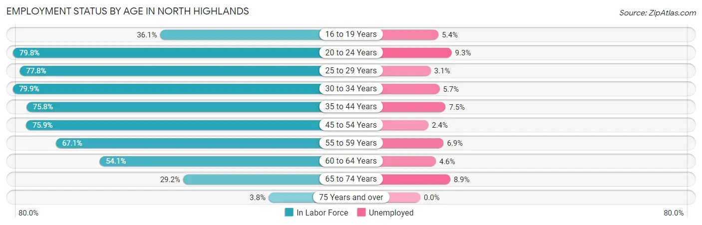 Employment Status by Age in North Highlands
