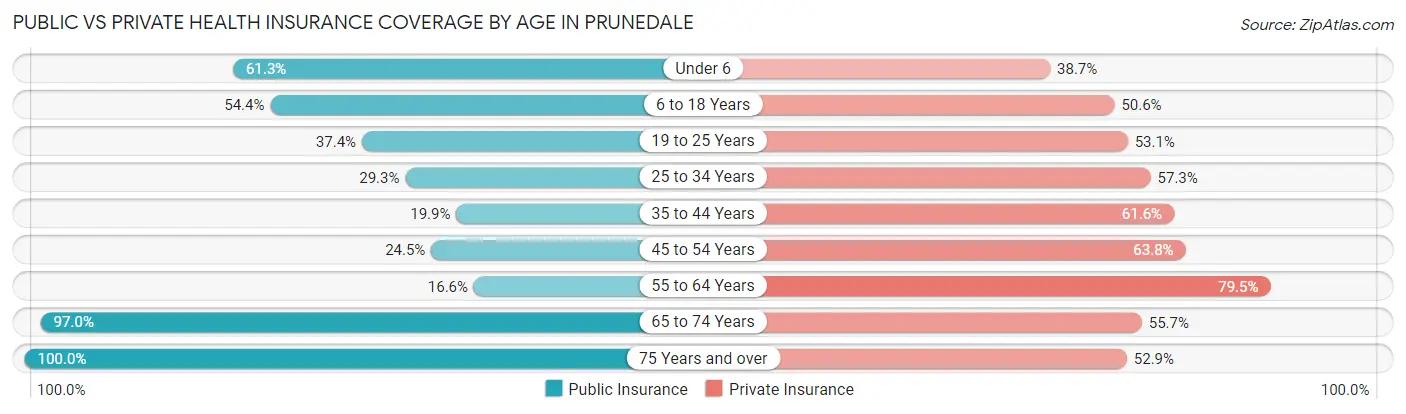 Public vs Private Health Insurance Coverage by Age in Prunedale