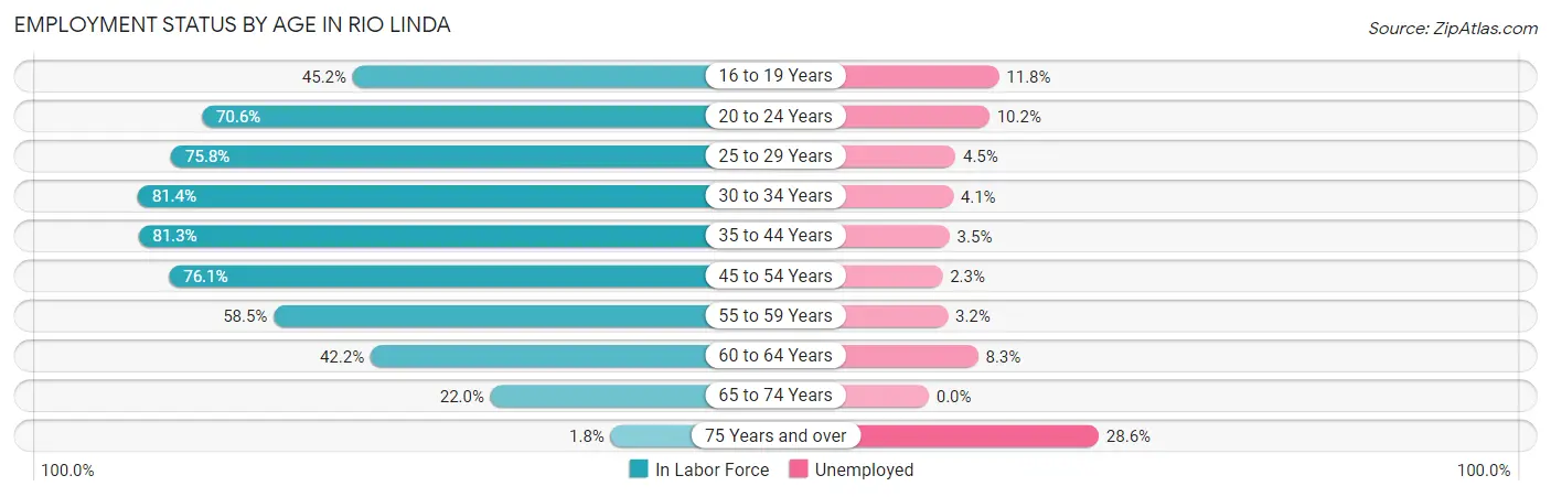 Employment Status by Age in Rio Linda