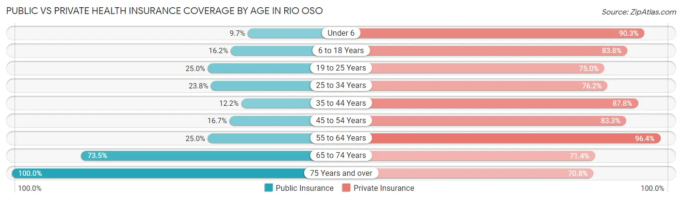 Public vs Private Health Insurance Coverage by Age in Rio Oso