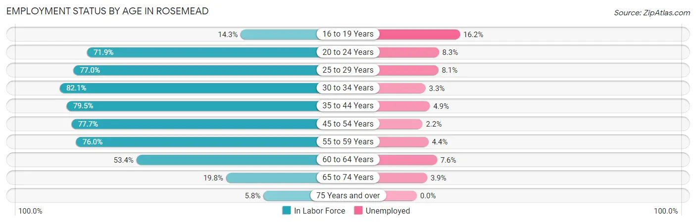 Employment Status by Age in Rosemead