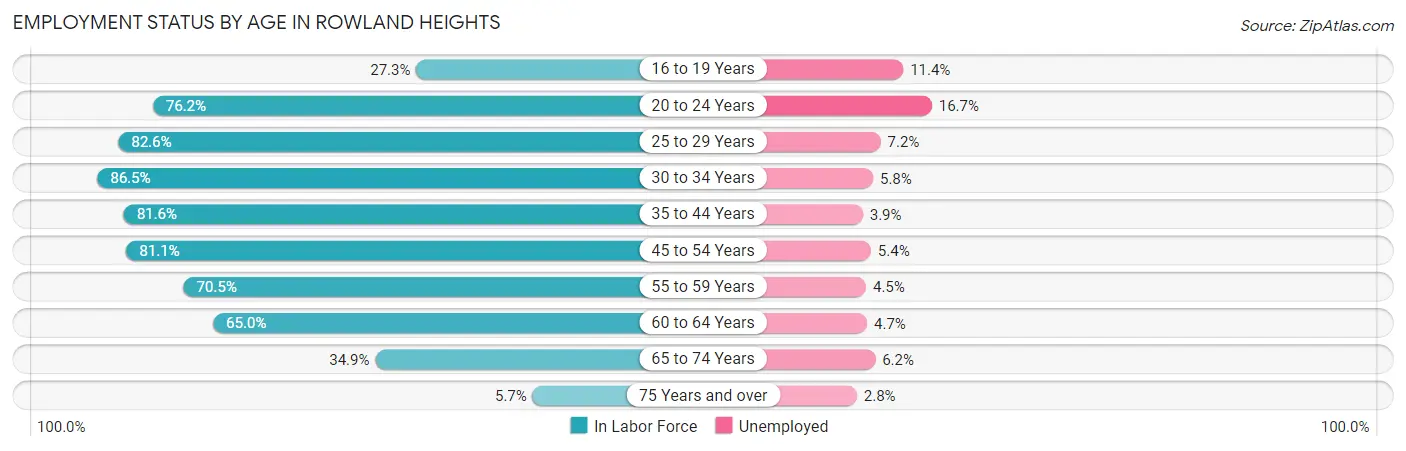 Employment Status by Age in Rowland Heights