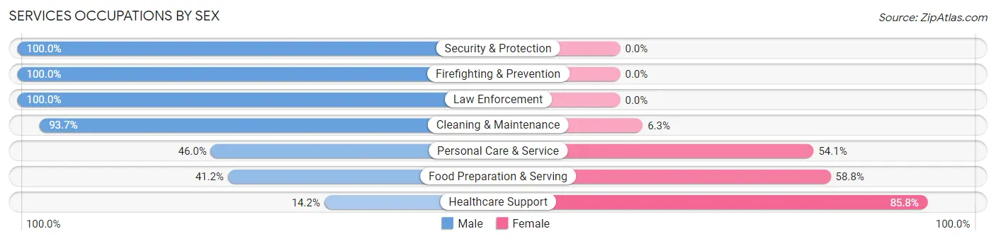 Services Occupations by Sex in Salida