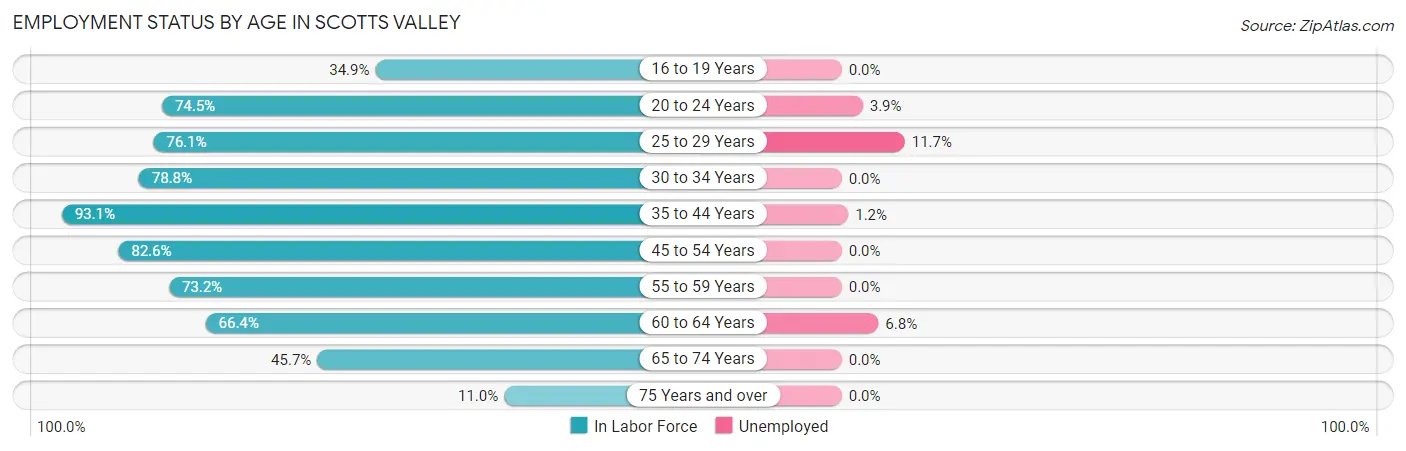 Employment Status by Age in Scotts Valley