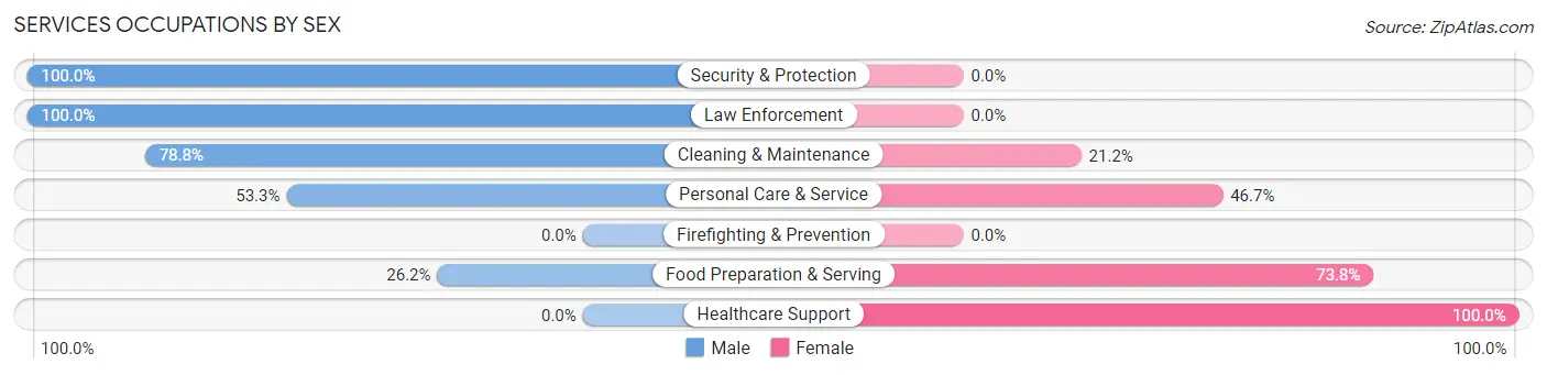 Services Occupations by Sex in Sky Valley