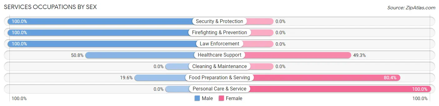 Services Occupations by Sex in Spring Valley Lake