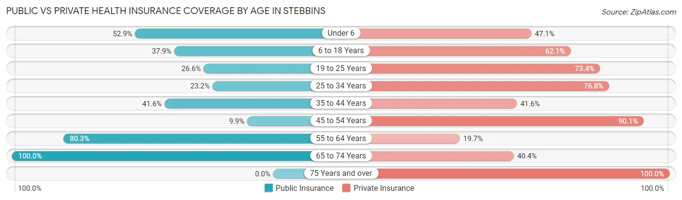 Public vs Private Health Insurance Coverage by Age in Stebbins