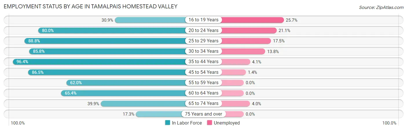 Employment Status by Age in Tamalpais Homestead Valley