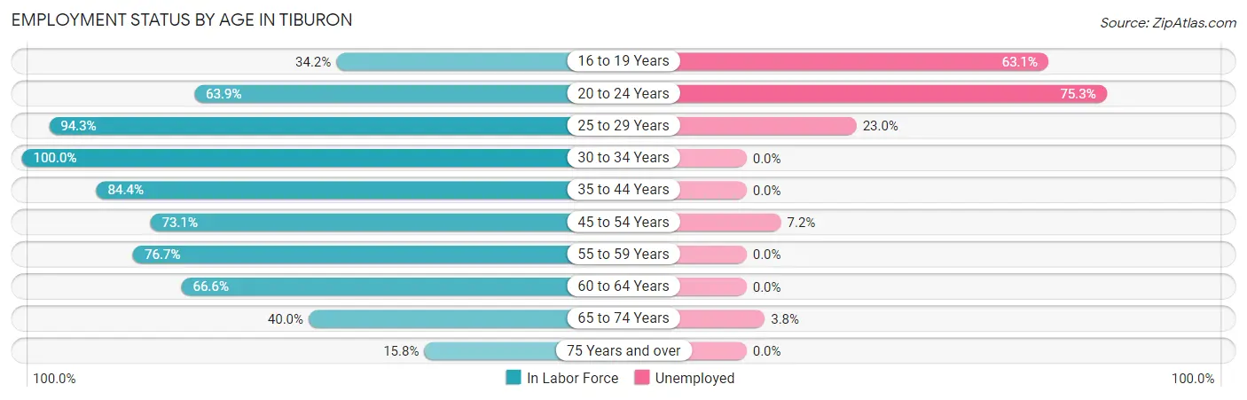 Employment Status by Age in Tiburon