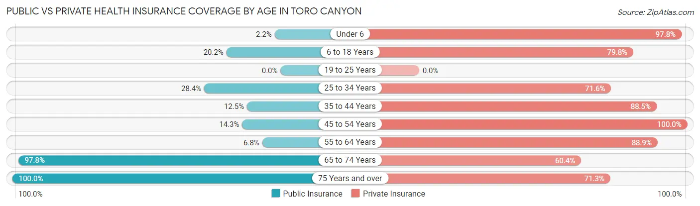 Public vs Private Health Insurance Coverage by Age in Toro Canyon