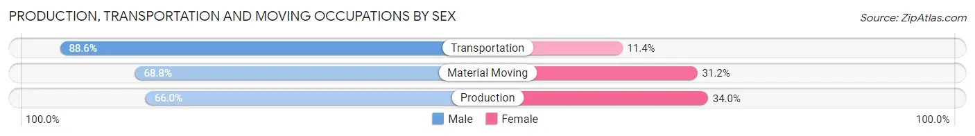 Production, Transportation and Moving Occupations by Sex in Vallejo
