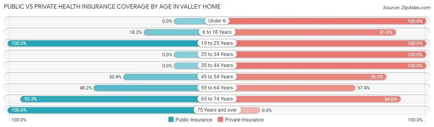 Public vs Private Health Insurance Coverage by Age in Valley Home