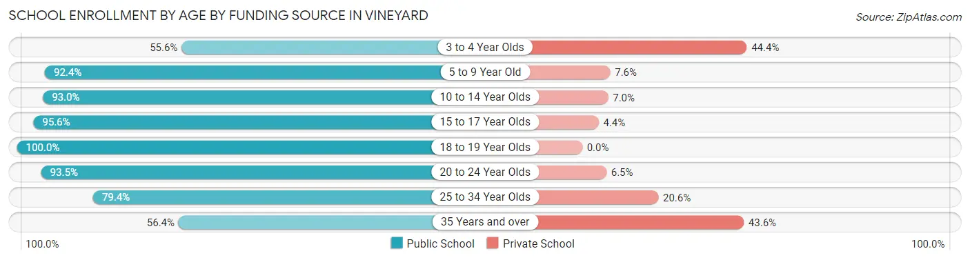 School Enrollment by Age by Funding Source in Vineyard