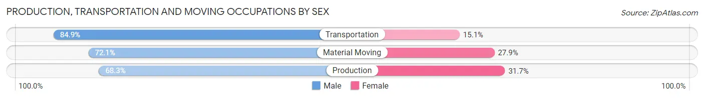 Production, Transportation and Moving Occupations by Sex in Visalia