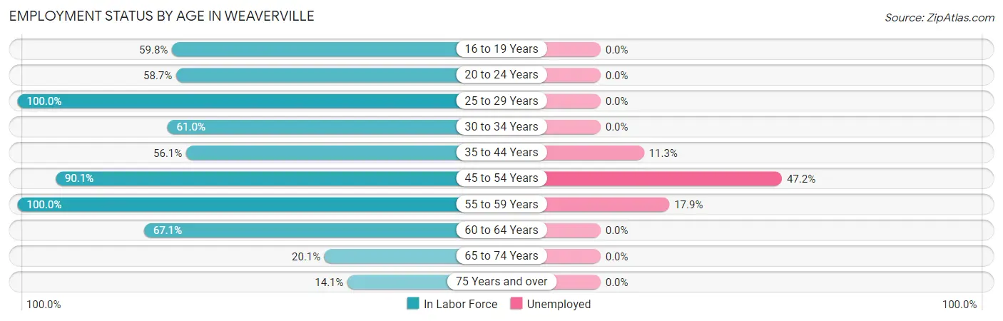 Employment Status by Age in Weaverville