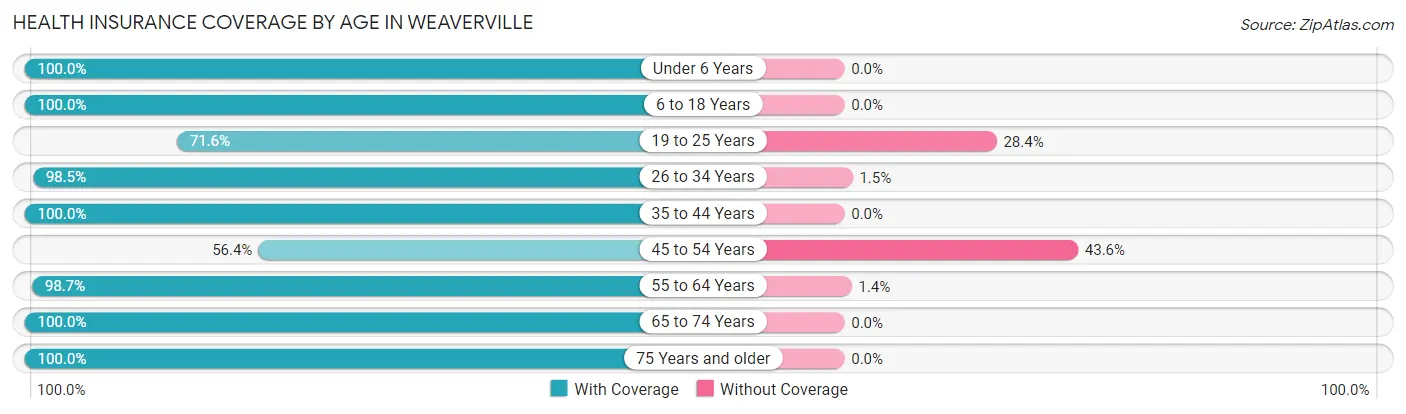 Health Insurance Coverage by Age in Weaverville