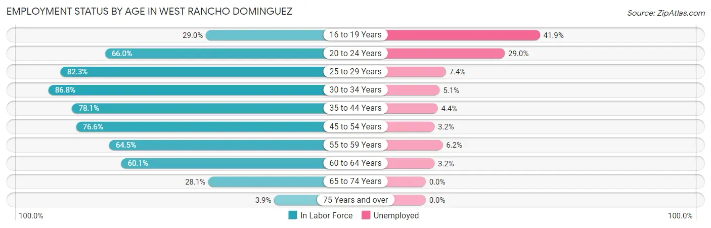 Employment Status by Age in West Rancho Dominguez