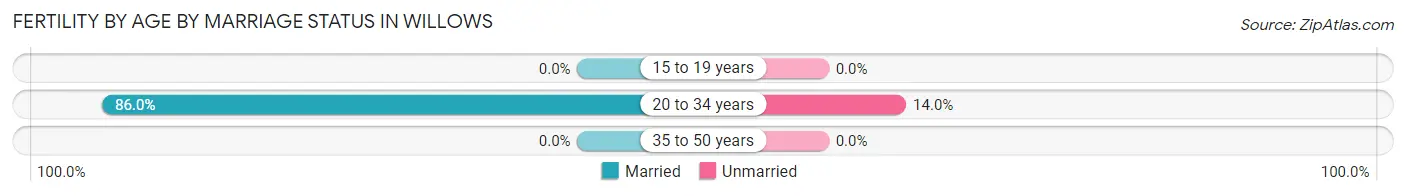 Female Fertility by Age by Marriage Status in Willows