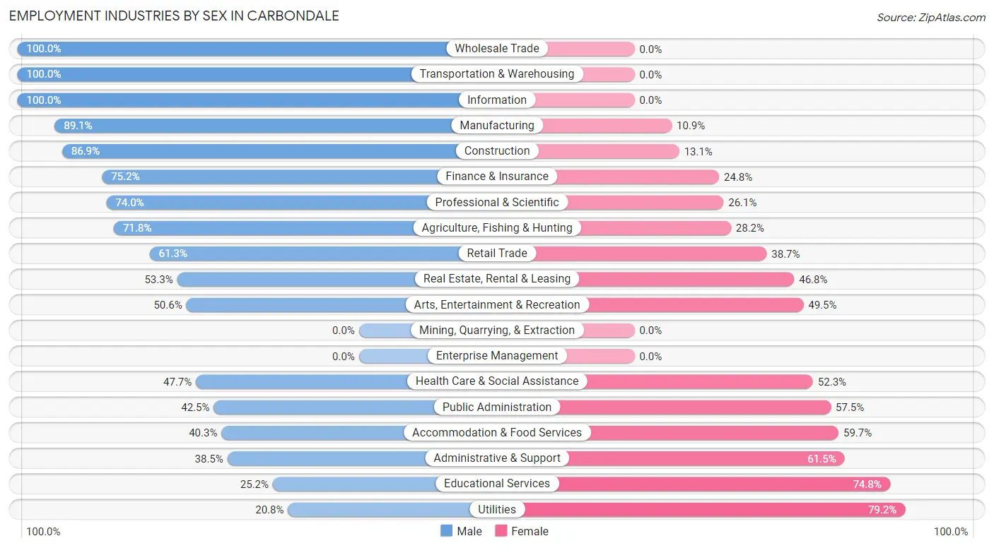 Employment Industries by Sex in Carbondale