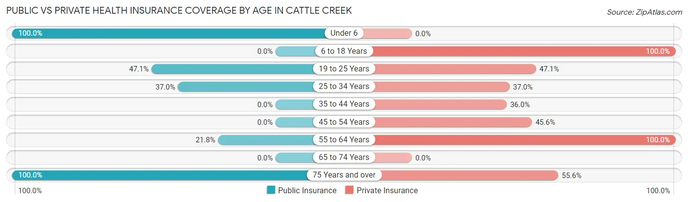 Public vs Private Health Insurance Coverage by Age in Cattle Creek