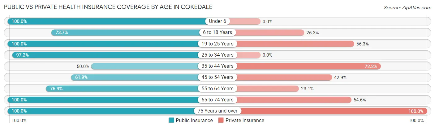Public vs Private Health Insurance Coverage by Age in Cokedale