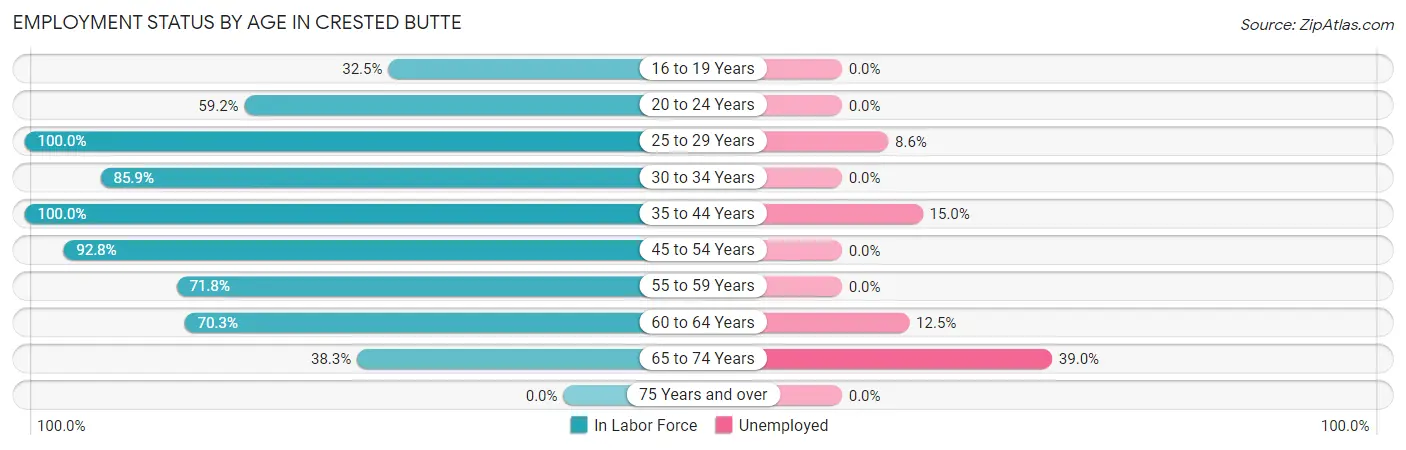 Employment Status by Age in Crested Butte