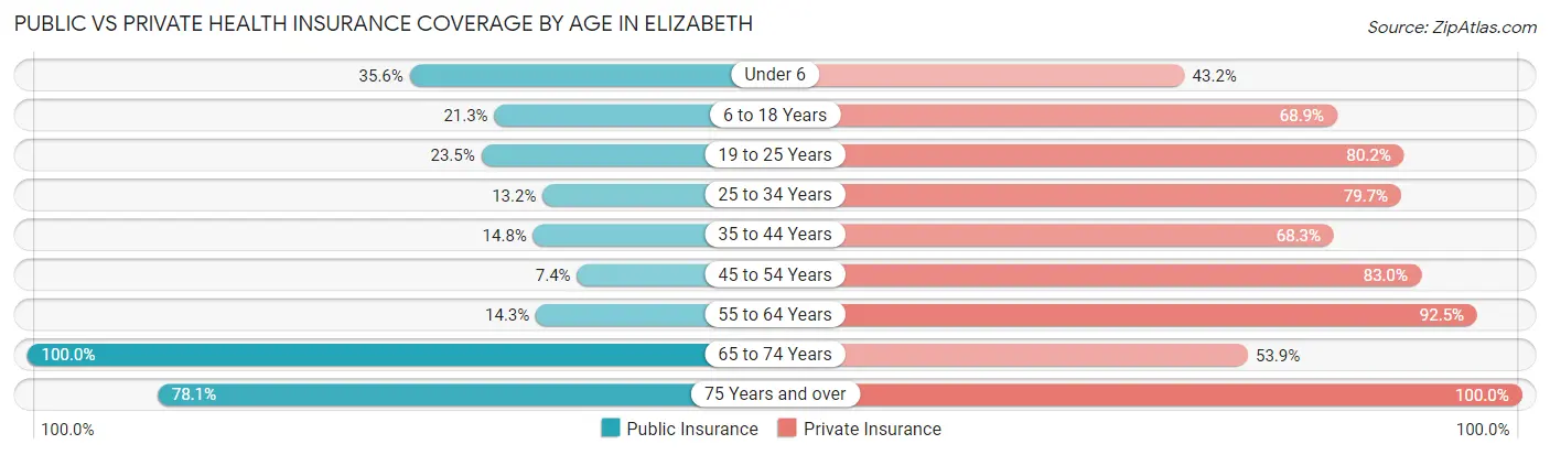 Public vs Private Health Insurance Coverage by Age in Elizabeth