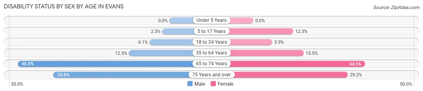 Disability Status by Sex by Age in Evans
