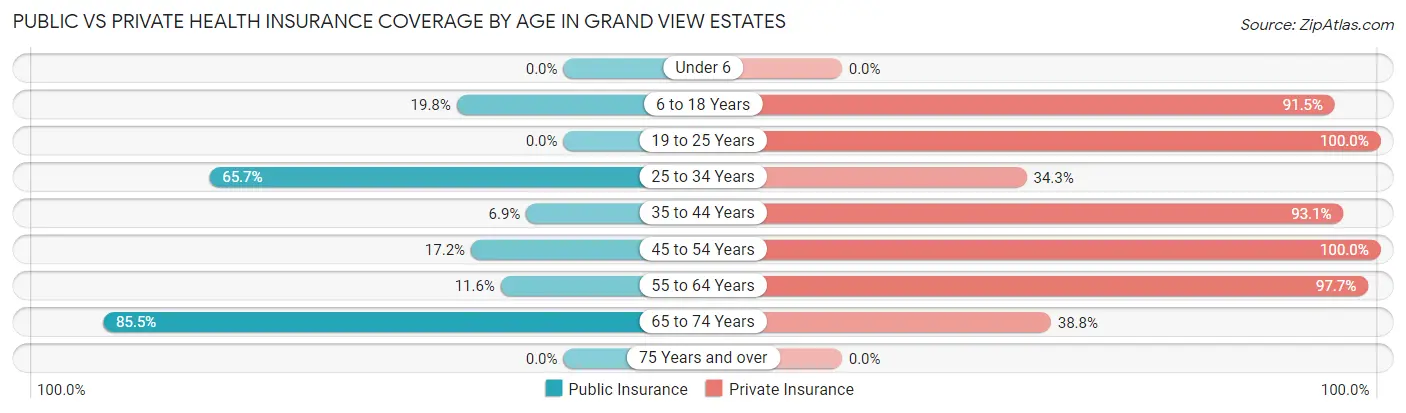 Public vs Private Health Insurance Coverage by Age in Grand View Estates
