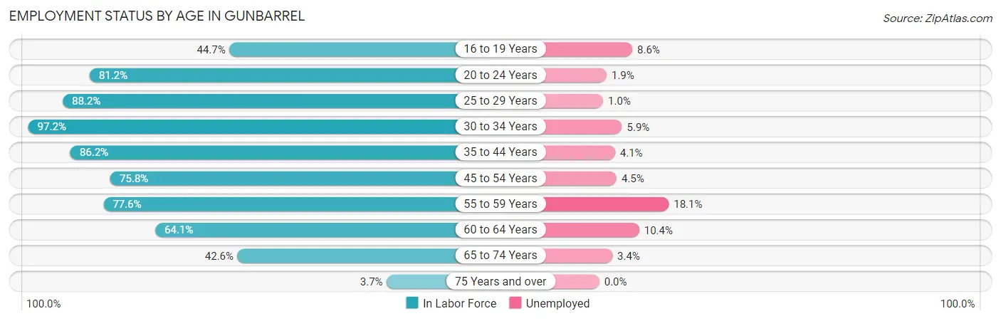 Employment Status by Age in Gunbarrel