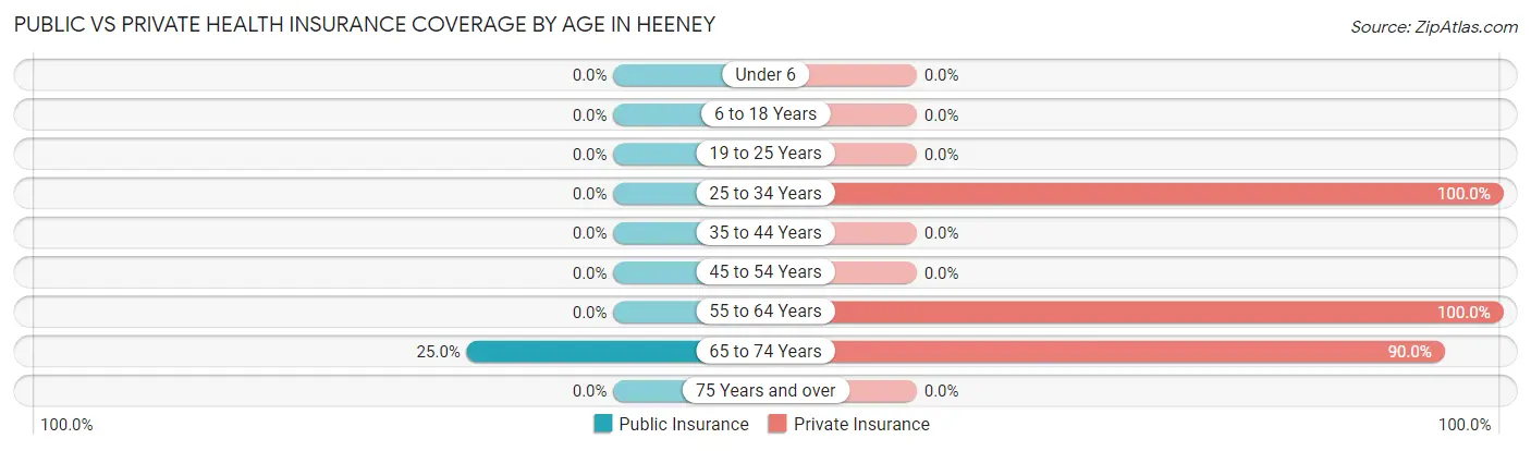 Public vs Private Health Insurance Coverage by Age in Heeney