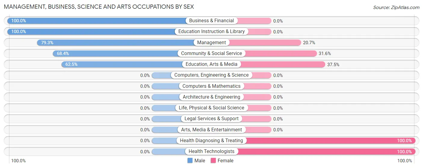 Management, Business, Science and Arts Occupations by Sex in Marble