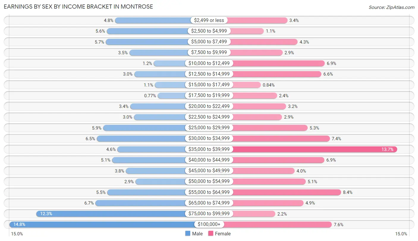 Earnings by Sex by Income Bracket in Montrose