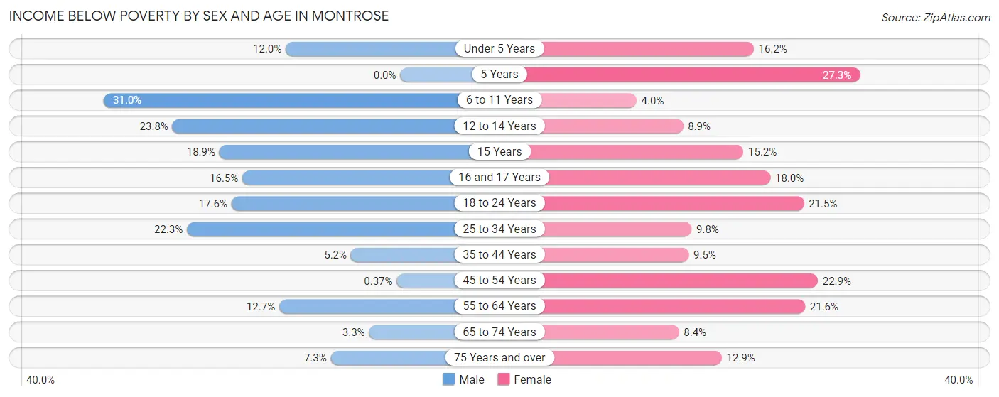 Income Below Poverty by Sex and Age in Montrose