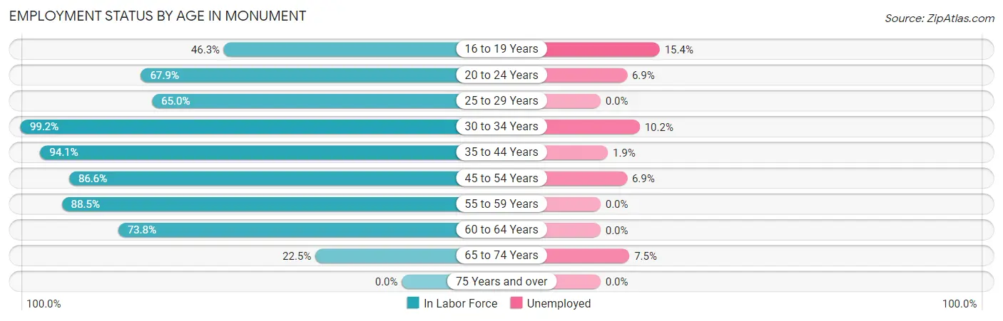 Employment Status by Age in Monument