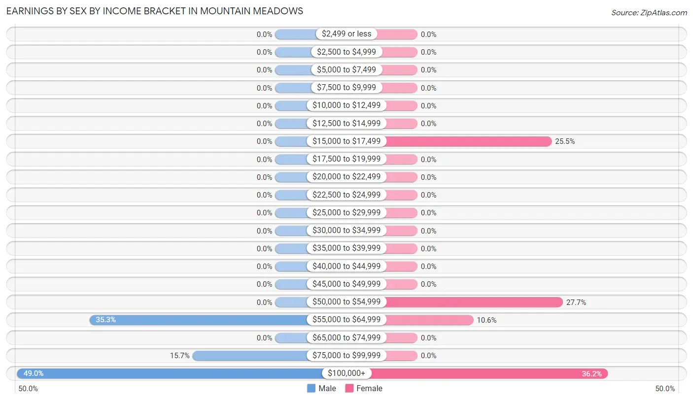 Earnings by Sex by Income Bracket in Mountain Meadows