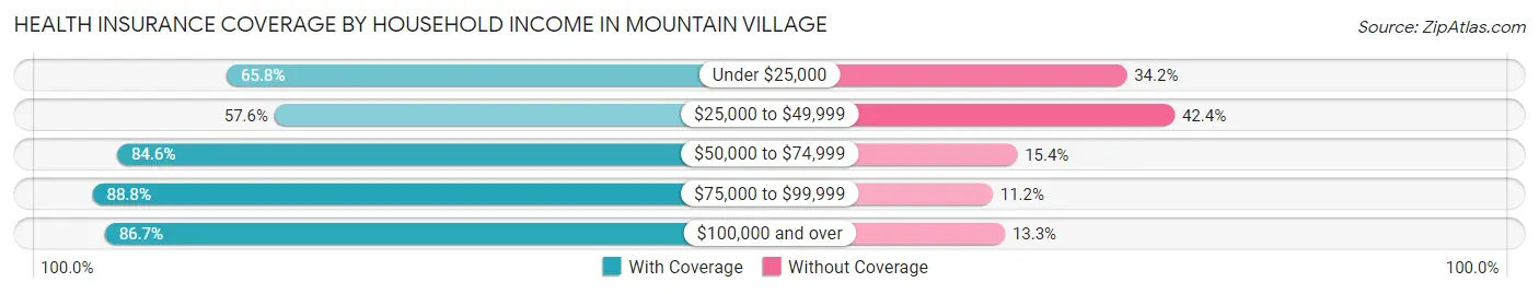 Health Insurance Coverage by Household Income in Mountain Village
