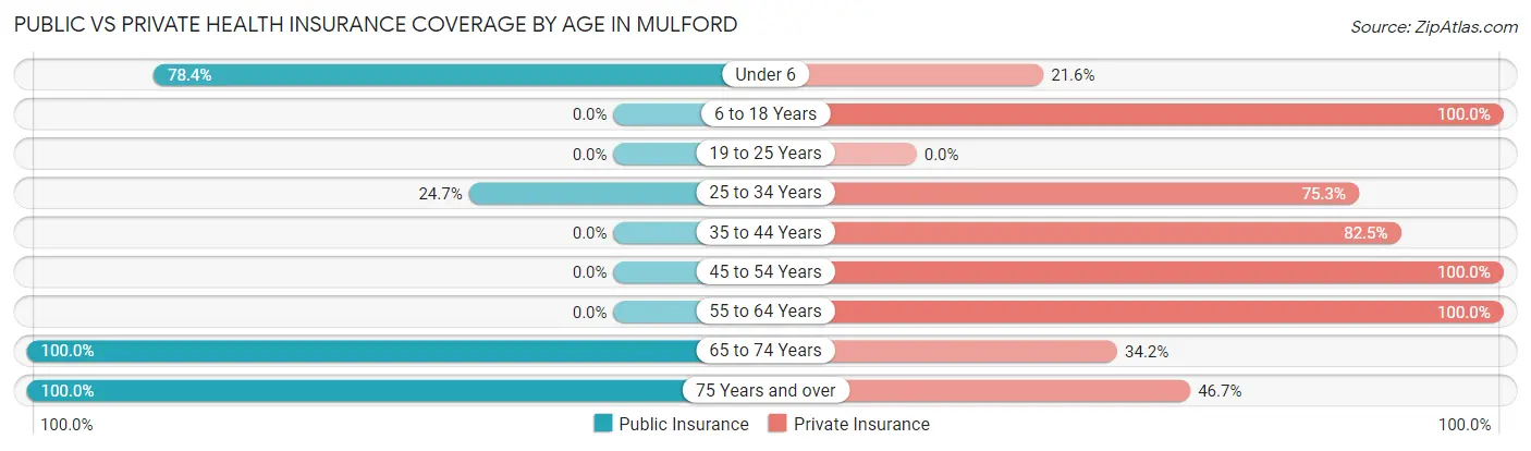 Public vs Private Health Insurance Coverage by Age in Mulford