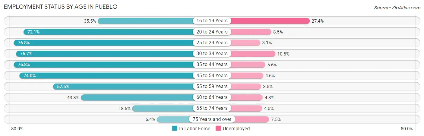 Employment Status by Age in Pueblo