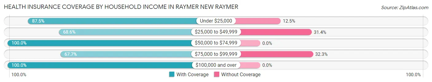 Health Insurance Coverage by Household Income in Raymer New Raymer
