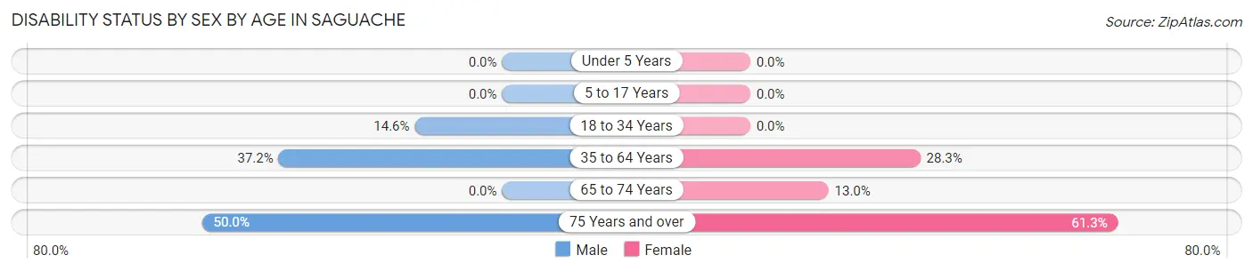 Disability Status by Sex by Age in Saguache