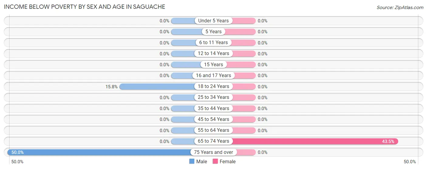 Income Below Poverty by Sex and Age in Saguache