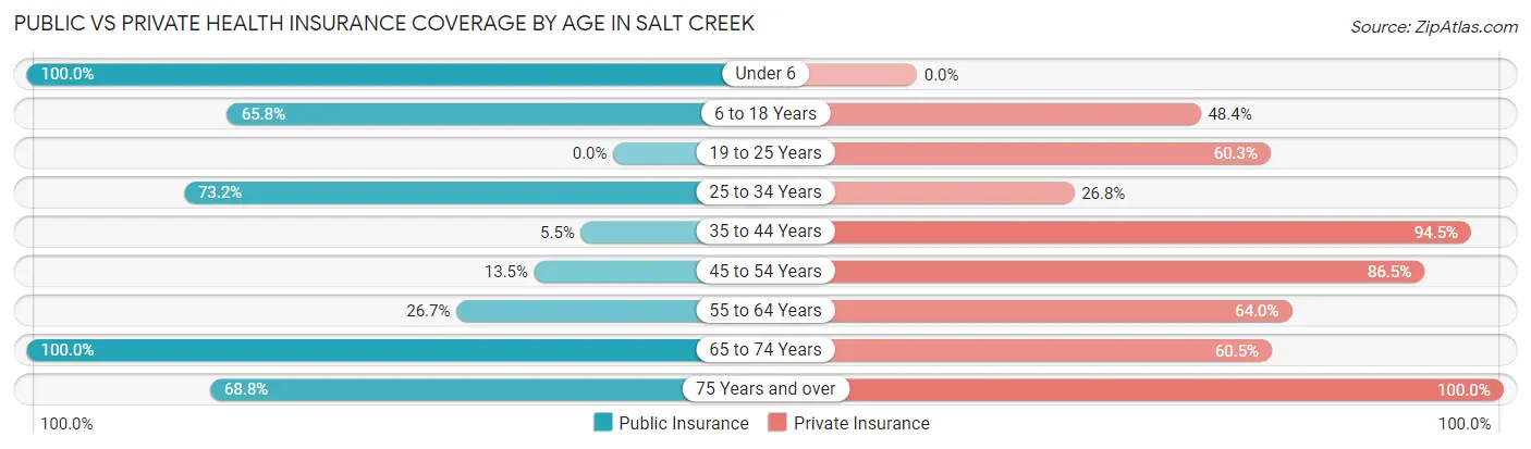 Public vs Private Health Insurance Coverage by Age in Salt Creek