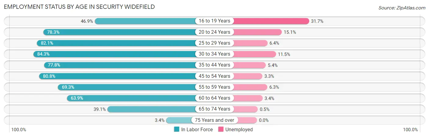 Employment Status by Age in Security Widefield