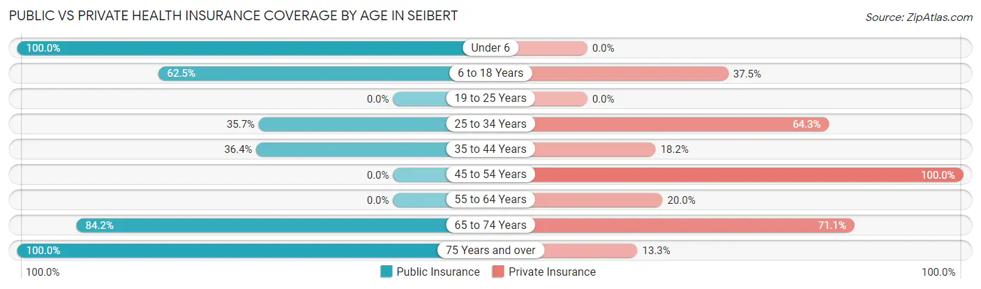 Public vs Private Health Insurance Coverage by Age in Seibert