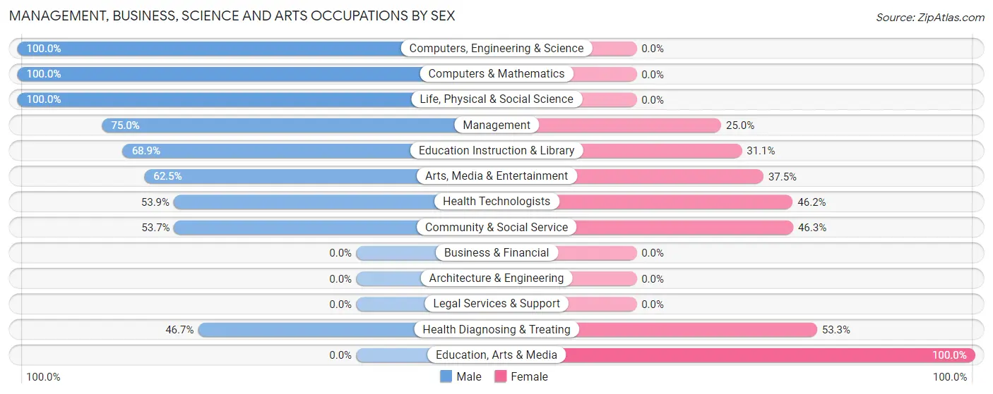 Management, Business, Science and Arts Occupations by Sex in Silverton