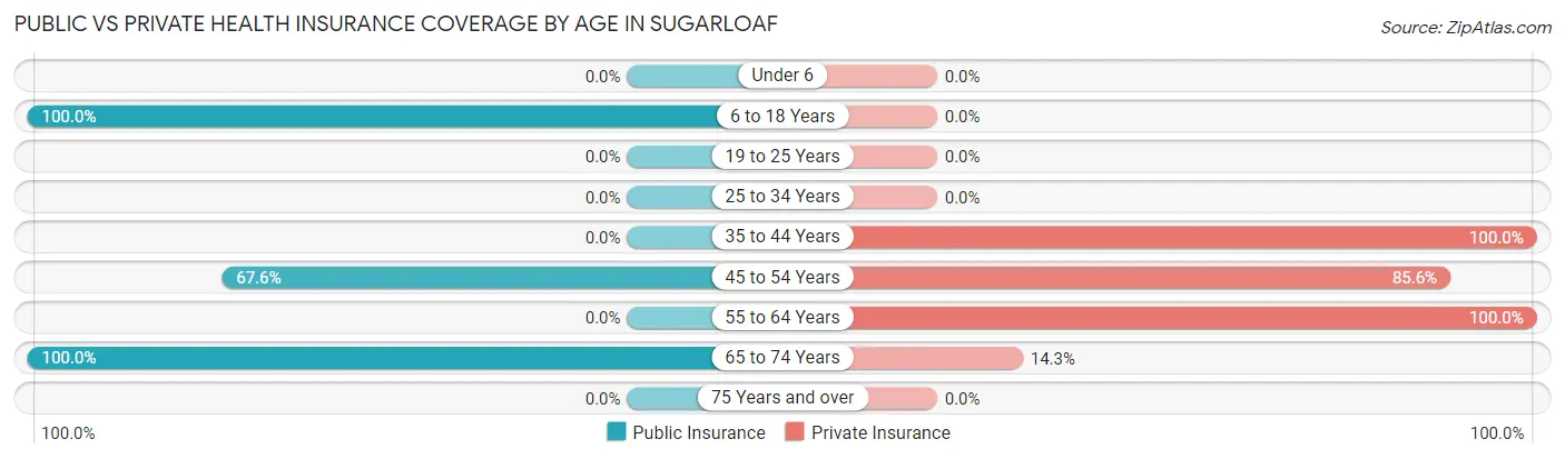 Public vs Private Health Insurance Coverage by Age in Sugarloaf
