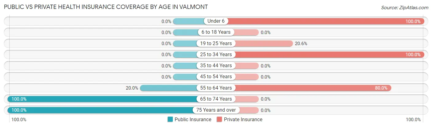 Public vs Private Health Insurance Coverage by Age in Valmont