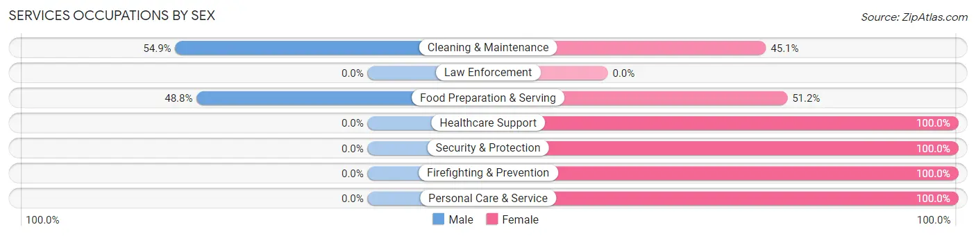 Services Occupations by Sex in Blue Hills